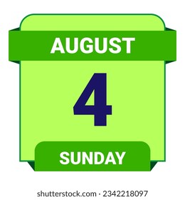 4 August, Sunday. Date template. Useful design for calendar or event promotion. Vector illustration EPS 10 File. Isolated on white background. 