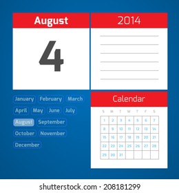 4 august - vector daily calendar on blue background