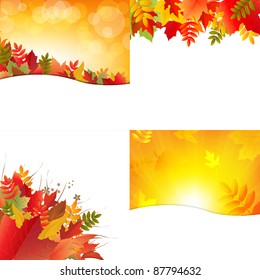 4 Autumn Backgrounds With Leafs, Vector Illustration