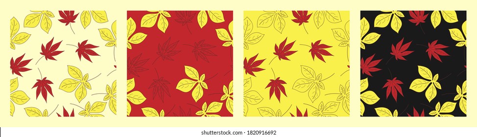 4 autumn seamless patterns with japanese maple and chestnut leaves