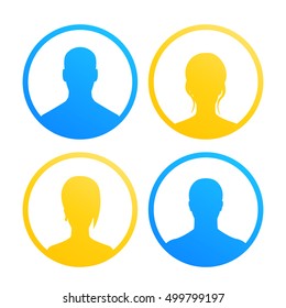 4 avatars icons for web in yellow and blue on white, vector illustration
