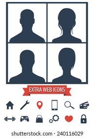4 Avatars set and web icons vector illustration, eps10, easy to edit