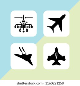 4 aviation icons in vector set. airplane, military fast plane, military helicopter and jet illustration for web and graphic design