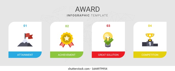 4 iconos planos de premio establecidos aislados en plantilla infográfica. Iconos con logros, logros, gran solución, iconos de la competencia.