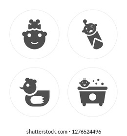 4 Baby girl, Ducky, Baby, Shower modern icons on round shapes, vector illustration, eps10, trendy icon set.