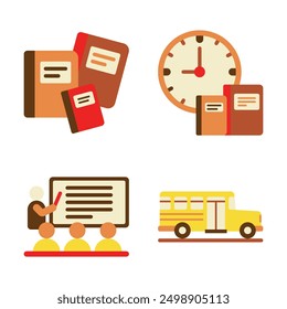 4 Back to School Vector Color Icon Pack and Element