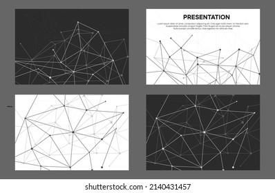 4 backgrounds with geometric plexus line design. Portfolio cover layout.