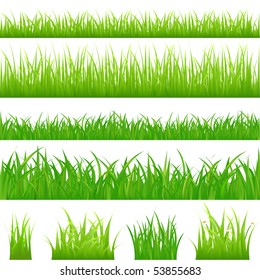 4 backgrounds of green grass and 4 tufts of grass, Isolated On White