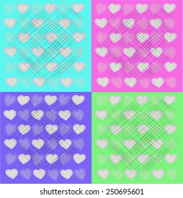 4 backgrounds with heart, vector, illustration