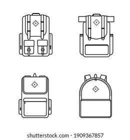 4 iconos de mochila con correa y fondo blanco