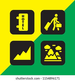 4 backpack icons in vector set. mountain and travel illustration for web and graphic design