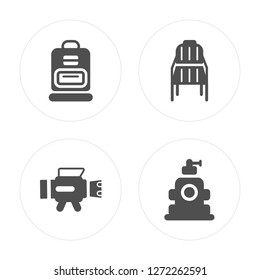4 Backpack, Torch, Chair, Camping gas modern icons on round shapes, vector illustration, eps10, trendy icon set.