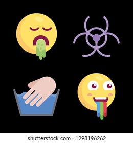 4 bacteria icons with vomiting and hand wash in this set