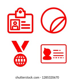 4 badge icons with medal and id card in this set