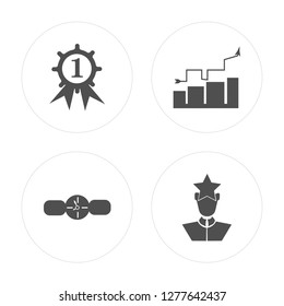 4 Badge, Watch, Bar chart, Success modern icons on round shapes, vector illustration, eps10, trendy icon set.
