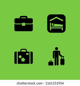 4 baggage icons in vector set. accomodation, guest, briefcase and trip luggage illustration for web and graphic design
