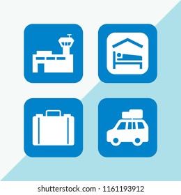 4 baggage icons in vector set. airport, briefcase, car with luggage and accomodation illustration for web and graphic design