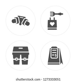 4 Bakery, Cups, Favorite, Receipt modern icons on round shapes, vector illustration, eps10, trendy icon set.