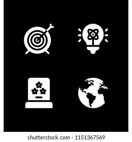 4 ball icons in vector set. sports and competition, earth globe with continents maps and idea illustration for web and graphic design