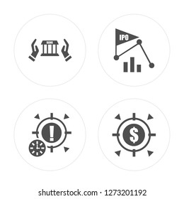 4 Bank, Goal, Ipo, Goal modern icons on round shapes, vector illustration, eps10, trendy icon set.