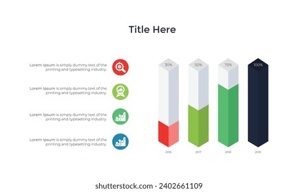 4 Bar chart 3D graph timeline business statistics. The report, Presentation, Data, Milestone, and Infographic. Vector illustration.