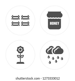 4 Basket, Flower, Honey, Rain modern icons on round shapes, vector illustration, eps10, trendy icon set.