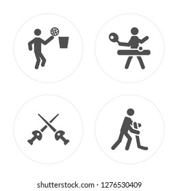 4 Basketball, Fencing, Pin Pong, Hockey modern icons on round shapes, vector illustration, eps10, trendy icon set.