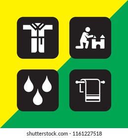 4 bath icons in vector set. shower, towel, sand castle and bathrobe illustration for web and graphic design