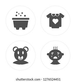 4 Bathtub, Bear, Baby Clothes, Crying modern icons on round shapes, vector illustration, eps10, trendy icon set.
