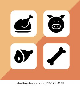 4 bbq icons in vector set. pork, chicken, meat and bone illustration for web and graphic design