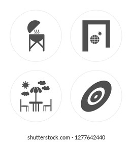 4 Bbq, Terrace, Solstice, Disc golf modern icons on round shapes, vector illustration, eps10, trendy icon set.