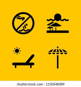 4 beach icons in vector set. sun umbrella, sunbathing, sand and swimming pool illustration for web and graphic design