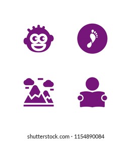4 beautiful icons in vector set. read, feet, mountain and joyful illustration for web and graphic design
