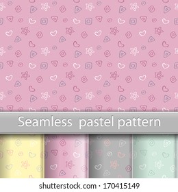 4 Beautiful pastel seamless patterns, tiling. Endless universal vector texture can be used for wallpaper, pattern fills,  web page background, texture, wrapping paper.  Monochrome geometric ornaments