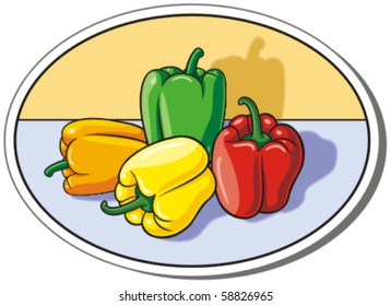 4 bell peppers arranged in still life fashion
