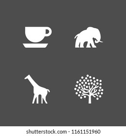 4 big icons in vector set. africa, coffe cup outline and tree illustration for web and graphic design