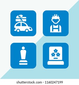 4 bike icons in vector set. sports and competition, helmet and car with luggage on the roof rack illustration for web and graphic design