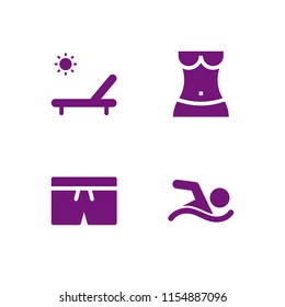 4 bikini icons in vector set. body, swimming figure, sunbathing and swimsuit illustration for web and graphic design
