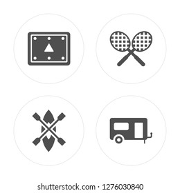 4 Billiard, Kayak, Tennis racket, Camper modern icons on round shapes, vector illustration, eps10, trendy icon set.