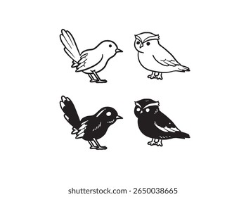 4 bird vector...Black and white bird vector...