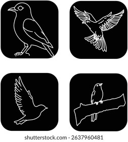 4 Birds outline images black editable and multi purpose use