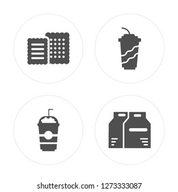 4 Biscuit, Frappe, Beverage, Take away modern icons on round shapes, vector illustration, eps10, trendy icon set.