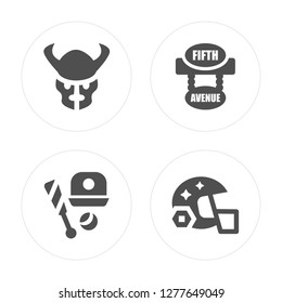 4 Bison, Baseball, Fifth avenue, Helmet modern icons on round shapes, vector illustration, eps10, trendy icon set.