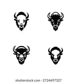 4 Paquete de silueta de Vector de cabeza de bisonte