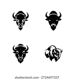 4 Paquete de silueta de Vector de cabeza de bisonte