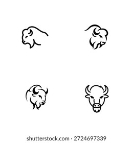 4 Paquete de arte de línea de Vector de bisonte