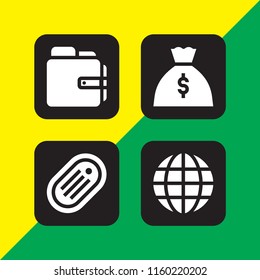 4 bitcoin icons in vector set. wallet, global, token and cash illustration for web and graphic design