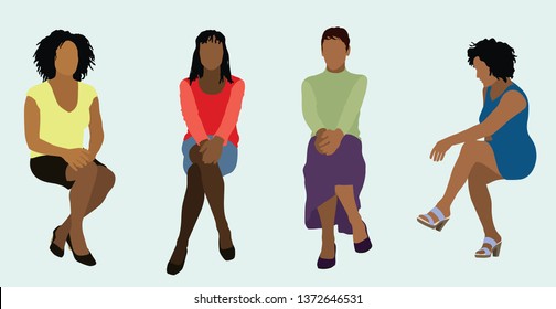 4 Black or African American Women Sitting Down