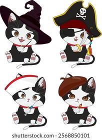 4 Black Cat Collection Vector Mascot