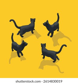 4 Black cat isometric vector illustration